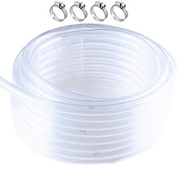 PVC Tubing 1" ID x 1-1/4" OD - 25 ft Clear Vinyl Tubing with 4 Stainless Clamps, Low Pressure Flexible PVC Tube, Lightweight Plastic Vinyl Hose for Transfer Water Air Oil.