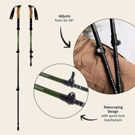 Retrospec Solstice Hiking Poles for Men & Women - Adjustable and Collapsible Lightweight Walking & Trekking Sticks - Aluminum w/ Cork or Foam Grip
