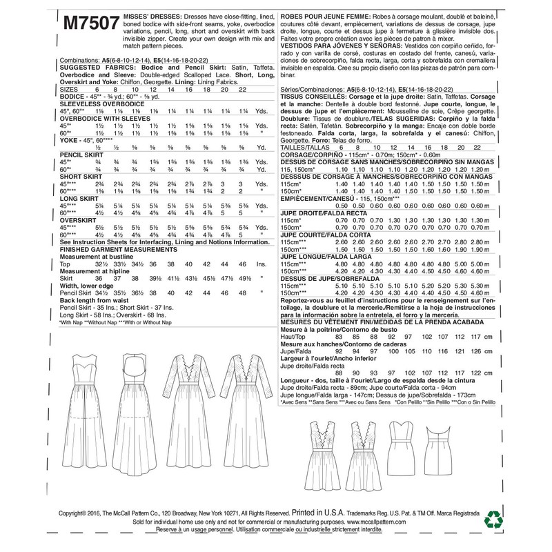 McCall's Patterns 7507 E5,Misses Dresses,Sizes 14-22, Multi/colour
