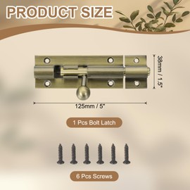PATIKIL Barrel Bolt Latch, 5 Inch Solid Slide Door Lock Aluminum Alloy Security Bolt Latch Gate Latches for Barn Warehouse Fence Wooden Interior Exterior Door, Bronze