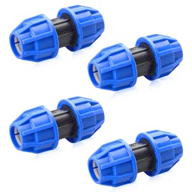 HIGA-JKL Set of 4 PE Plastic Straight Plug 25 mm x 25 mm Screw Connection PP Fitting Screw Connection for PE Pipe 25 mm PE Pipe Screw Connection Plastic PP Coupling Blue