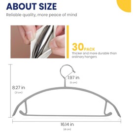 Jiang&Rong 30 Pack 16 Inch Rubber-Coated Non-Slip Metal Hangers - Heavy Duty No Bump Closet Hangers for Coats, Shirts, Suits, Sweaters (30-Pack, Grey)