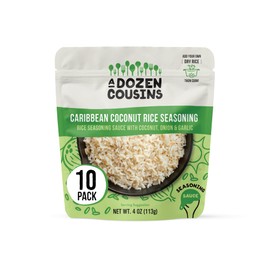 A Dozen Cousins Coconut Rice Seasoning Sauce (10 Pouches), Pour & Mix In Flavor, Coconut Paste, Dried Coconut, Onion, Garlic, Spices, Vegan, Gluten Free, 4oz Packets