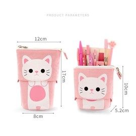 PLABBDPL Pencil Case Zip, Standing Pencil Case, Practical Canvas Pens Case for School & University, Pen Holder for Teenagers, Students, Pink