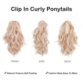 DAYCEN Natural Wavy Hair Ponytail, Heat Friendly Synthetic Curly Claw Ponytail, Medium Pony Tail Clip in Hair Extensions (Bleach Blonde)