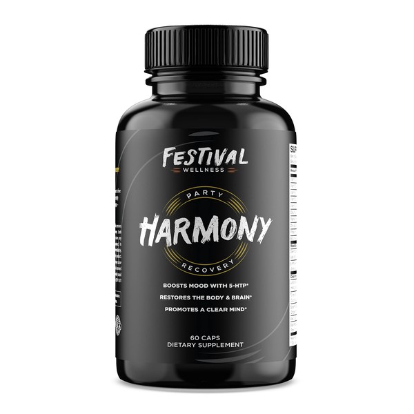 Harmony: Festival Recovery | Post-Festival, Rave, and Party Recovery Supplement | 5-HTP + Mood Boost, Replenishes B-Vitamins & Electrolytes, Promotes a Clear Mind