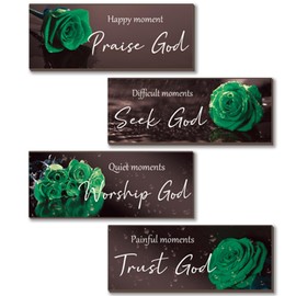 ONIZHITY 4Pcs Green Bathroom Decor Religious Wall Art Bible Verse Inspirational Rose Wall Decor Rustic Wooden Christian Sign for Home Bathroom Office Bedroom Living Room Kitchen(Green 10x4)