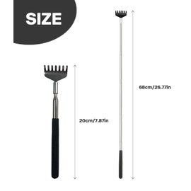 2 Piece Portable Extendable Back Scratcher, Telescopic Scratcher Bear Claw Metal Hand Massager Tool, Back Scratcher in Range 21-68 cm, Back Scratcher with Extendable Rod (Black + White)