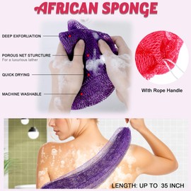 Lnngub African Net Sponge， Exfoliating Body Scrubber Back Scrubber for Shower Premium African Net Sponge with Handles Afro Scrub African Net Sponge for Luxurious Bathing Experience(Purple+Red)