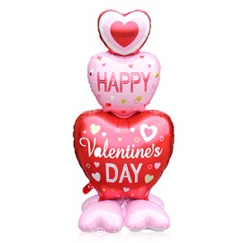 HAIMITI Valentines Day Balloons, Large Pink Red Hearts Love Standing Balloons for Valentines Party Decorations, 58In x 31In 3D Happy Valentine’s Day Foil Balloons Galentines Day Wedding Decor