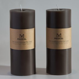 MOZEAL 4" x 10" Extra-Large Taupe Gray Pillar Candles (Set of 2), Unscented, Dripless, Smokeless, Long Clean-Burning, Tall 10 inch Large Taupe Gray Pillar Candles for Winter Elegance