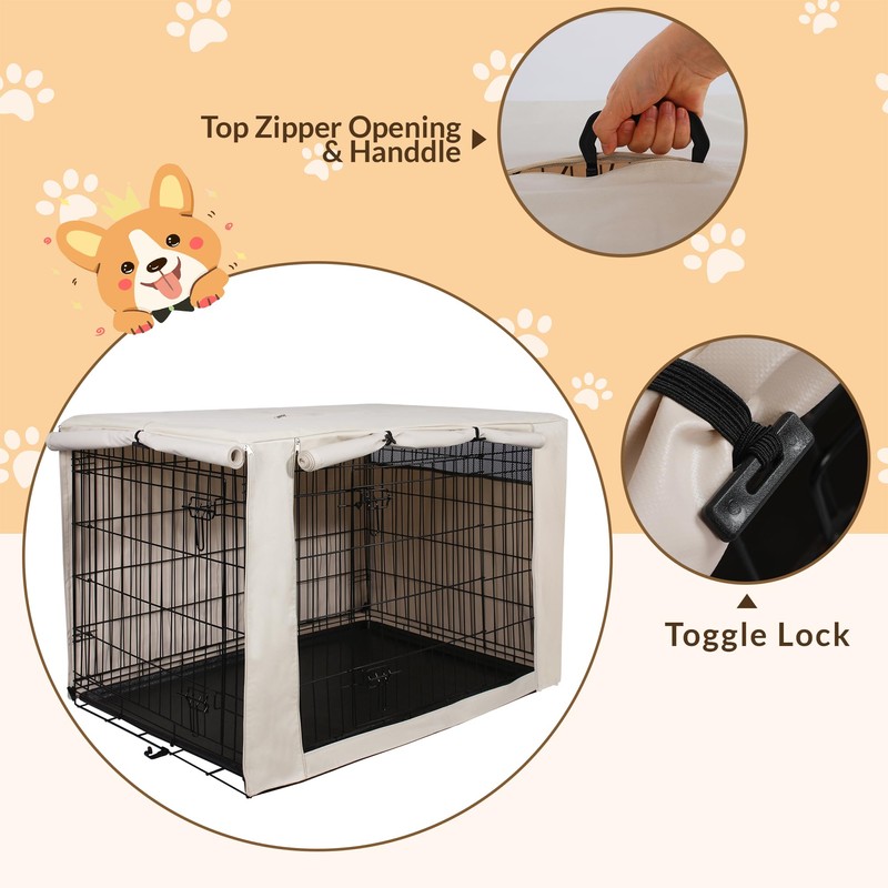 HiCaptain 24-Inch Dog Crate Cover with Mesh, Waterproof Kennel Cover,