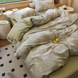 LifeTB Geometric Sage Green Duvet Cover Twin Boho Circle Stripe Pattern Aesthetic Duvet Cover Cotton Geometric Comforter Cover 1 Duvet Cover with 2 Pillowcases Shabby Chic Geometric Bedding Set