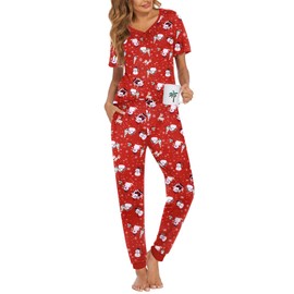 Ekouaer Pajamas Set Womens 2 Piece Lounge Set Short Sleeve Pjs Joggers Pants Sleepwear with Pockets