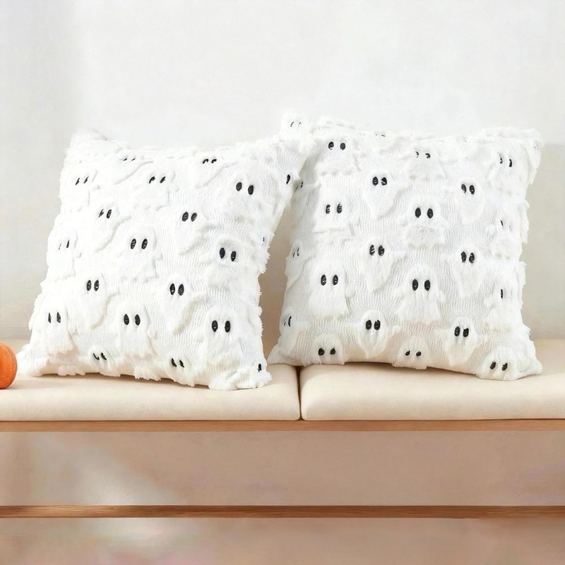 GDEMXOAN White Ghost Pillow Covers Set of 2 – Spooky