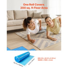 VEVOR Floor Underlayment 200 sq. ft/Roll, 3-in-1 3 mm Thick Flooring Padding with Tape & Vapor Barrier, Heavy Duty EPE Foam with Blue PE, Soundproofing and Noise Reduction,for Laminate Wood Floors