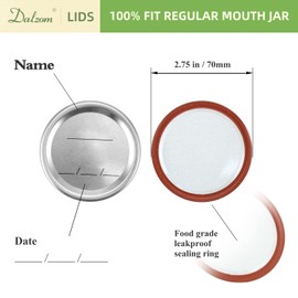 Dalzom® 72Pcs Canning Lids Regular Mouth, Premium Mason Jar Lids for Ball, Kerr Jars - Food Grade Material, 100% Fit & Airtight for Regular Mouth Mason Jars