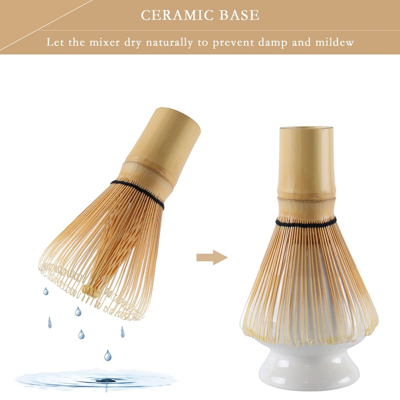 Matcha Tea Set Bamboo Matcha Whisk, Ceramic Whisk Holder, Tea Scoop,