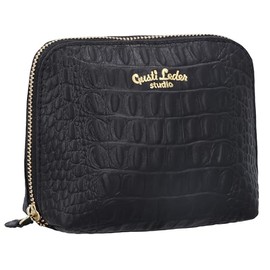 Gusti Leo Leather Cosmetic Bag, Utensil Bag, Wash Bag, Make-Up Bag, Toiletry Bag, Black Leather