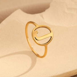 Initial Rings for Women Minimalist Gold Initial Letter Ring for Teen Girls A-Z Alphabet Adjustable Rings for Women Girls 18K Gold Plated Jewelry Gift (Gold-J)