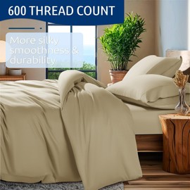 Shilucheng 100% Cotton Queen Size Duvet Covers - 600 Thread Count, Luxury Sateen Weave Egyptian Cotton Comforter Cover with Zipper Closure，Hotel Bedding Duvet Covers 3 Piece (Linen)