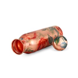 Zap Impex Traveller Pure Copper Water Bottle Floral Print Water Bottle for Ayurvedic Health Benefits Joint-Free Leakproof (Copper, 900ml)