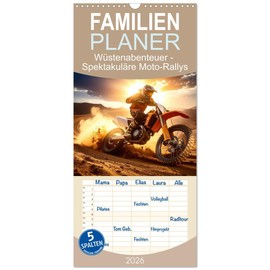 Familienplaner 2026 - Wüstenabenteuer - Spektakuläre Moto-Rallys mit 5 Spalten (Wandkalender, 21 cm x 45 cm), CALVENDO: Wüstenhelden - Spektakuläre ... in KI-gestalteten Bildern (CALVENDO Sport)