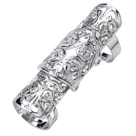 Szxc Jewelry Women's Crystal Double Full Finger Armor Knuckle Ring Adjustable