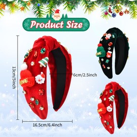 ABONDEVER 2Pcs Womens Christmas Headbands Rhinestone Headband Holiday Comfortable Jeweled Velvet Top Knot Headband Hair Accessories Gifts (Red+Green: A)