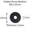 M6 x 25mm Black Rubber Penny Washers (Pack of 10)