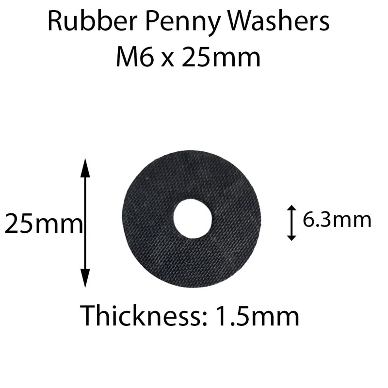 M6 x 25mm Black Rubber Penny Washers (Pack of 10)