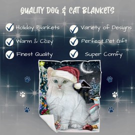 Happy Holidays Turkish Angora Cat Blanket - Have a Holly Jolly Christmas - Super Soft & Warm Pet Theme for Sofa or Bed, Warm Fleece, Sherpa or Woven Material, BLNKT75316 (50x60 Sherpa)