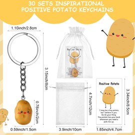 30 Sets Employee Appreciation Gifts for Coworkers Inspirational Potato Keychain Bulk with Funny Card Organza Bag Positive Emotional Support for Employee Staff Teacher Nurse Graduation Team Gifts