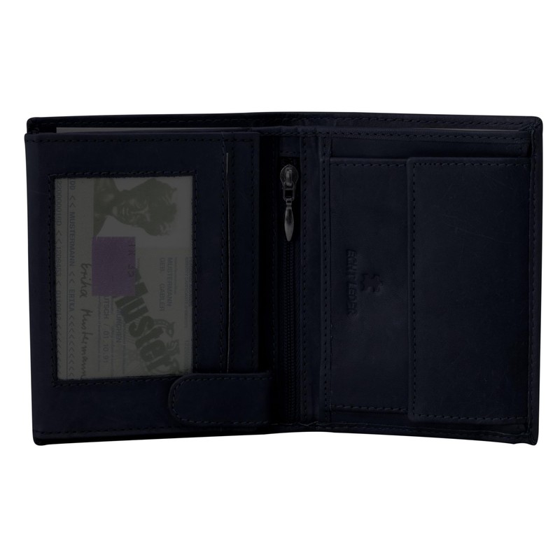 Men's Leather Wallet in Blue Genuine Leather Wallet in Portrait