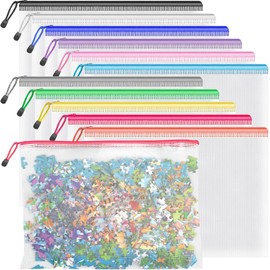 Umriox 12PCS Mesh Zipper Pouch Zipper File Bags with Grid Travel Pouch, A4 Size Zip Document Holder for School Office Supplies and Travel Accessories(12 Colors)