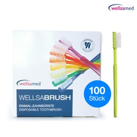 Wellsamed Wellsabrush Disposable Toothbrushes Impregnated with Toothpaste Yellow Green Ideal for Travel and Travel Pack of 100