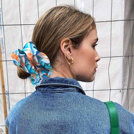 Jewemia Scrunchies for Women Satin Hair Scrunchies Elastic Hair Ties for Thick Curly Hair Floral Hair Accessories for Women Girls 6PCS