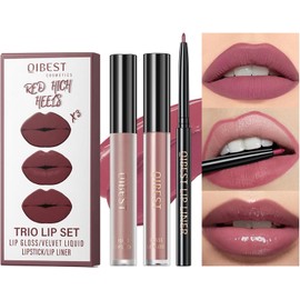 Set De Brillo Labial 3 En 1 Con Lápiz Labial Mate, Brillo Hidratante Y Delineador De Labios De 2 Mm. Labial Líquido De Larga Duración. Labial Voluminizador. Brillo Labial Suave Y Cremoso(01