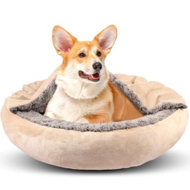 GASUR Cozy Cuddler Small Dog and Cat Bed, Round Donut Calming Anti-Anxiety Cave Hooded Blanket Pet Bed, Luxury Orthopedic Cushion Beds for Indoor Kitty or Puppy, Warmth and Machine Washable 26 inch