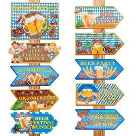10 Pieces Bavarian Oktoberfest Signs Welcome to Oktoberfest Germany Patio Signs Windproof and Rainproof Paper Directional Signs Party Decorations Colorful Outdoor Lawn Decorations