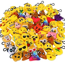 Dreampark Emoticon Keychain Mini Cute Plush Pillows, Party Favors for Kids Valentine's Day Gifts / Birthday Party Supplies, Easter Basket Stuffers Egg Fillers Carnival Prizes Toys for Kids (64 Pack)