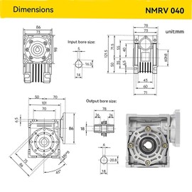 YIDOFENG NMRV040 Worm Gear Gearbox Ratio 5:1,18mm Output Shaft,RV40 NMRV-040 Metal Gearheads Worm Gear Reducer for Nema34 Stepper Motor/Servo Motor