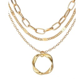 BNREOZA 1 x Bohemian Vintage Layered Necklace Pendant, Gold Jewellery for Women and Girls, Stacked Irregular Round Pendant Necklace, Ideal for Girlfriend, Wife, Lover