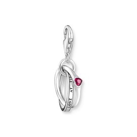 Thomas Sabo Women Silver Charm Pendant with Two Linked Rings and a red Stone 925 Sterling Silver, Blackened 2070-639-10