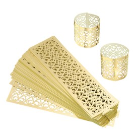 sourcing map 150Pcs Napkin Rings Laser Cut Foil Paper, Napkin Holder Hollow Napkin Bands for Weddings Party Serviette Table Decoration Restaurant (Reflective Gold, 6.7 x 2")