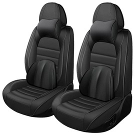 Arocx Car Seat Covers Nappa Leather Universal Seat Covers for Cars Waterproof Auto Interior Front Car Seat Protectors Auto Seat Covers Fit for Most Cars Sedans SUVs（Front with Pillow，Classic Black