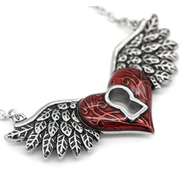 southbankstore Angel Wings Heart Necklace Red with Keyhole 316L Stainless Steel Zinc, Zinc