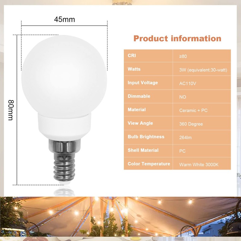LFLAMPON LED Light Bulb 3000K Warm White Candelabra E12 Base