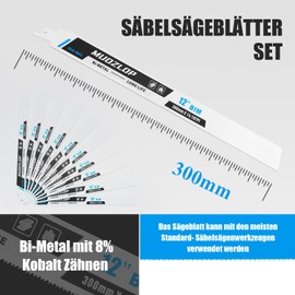 MUOZLOP 10 Pack 300 mm Reciprocating Saw Blades Set, 14/18 TPI Saw Blades for Reciprocating Saw, for Metal Reciprocating Saw Blades (10, 14/18TPI 300 mm)