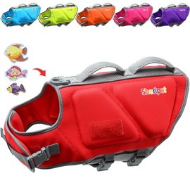 Sheripet Dog Life Jacket for Large Dogs, Dog Life Vest for Swimming with Three Fashion Fabric Patches，Dog Life Jacket with Reflective Stripes and Two Rescue Handle, Dog Flotation Vest, XL